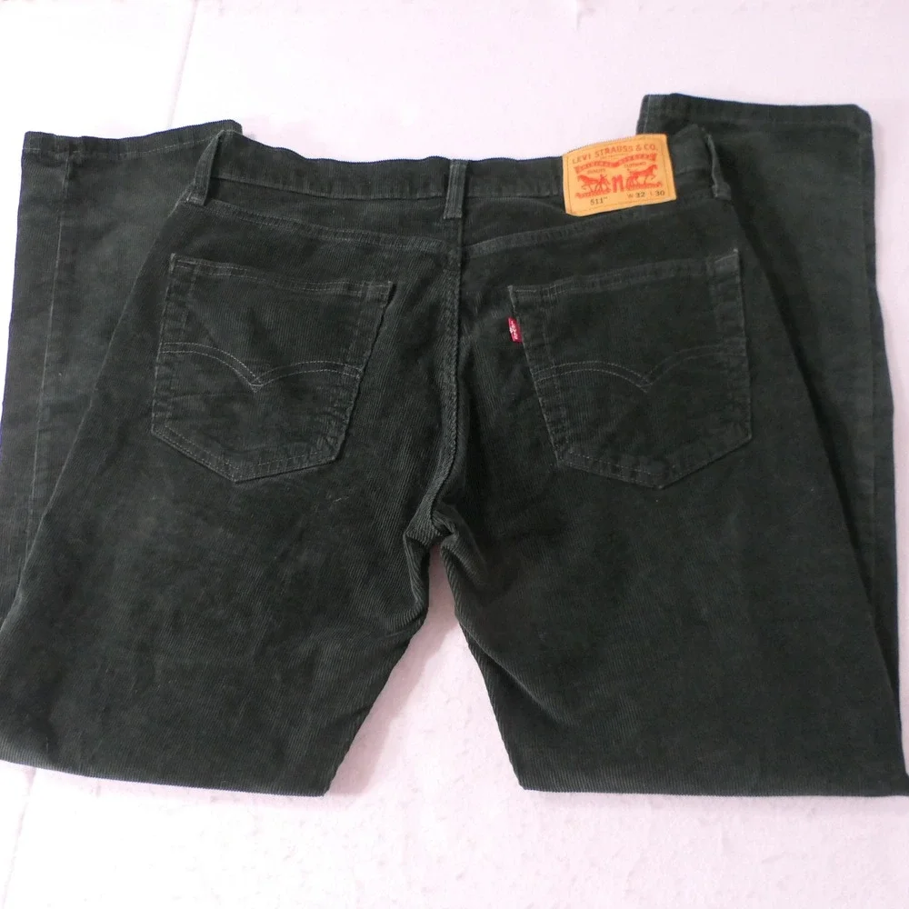 Levi Men 511 Corduroy Pants W32 L30 Green Slim Fit Heritage Rugged Earthy Preppy